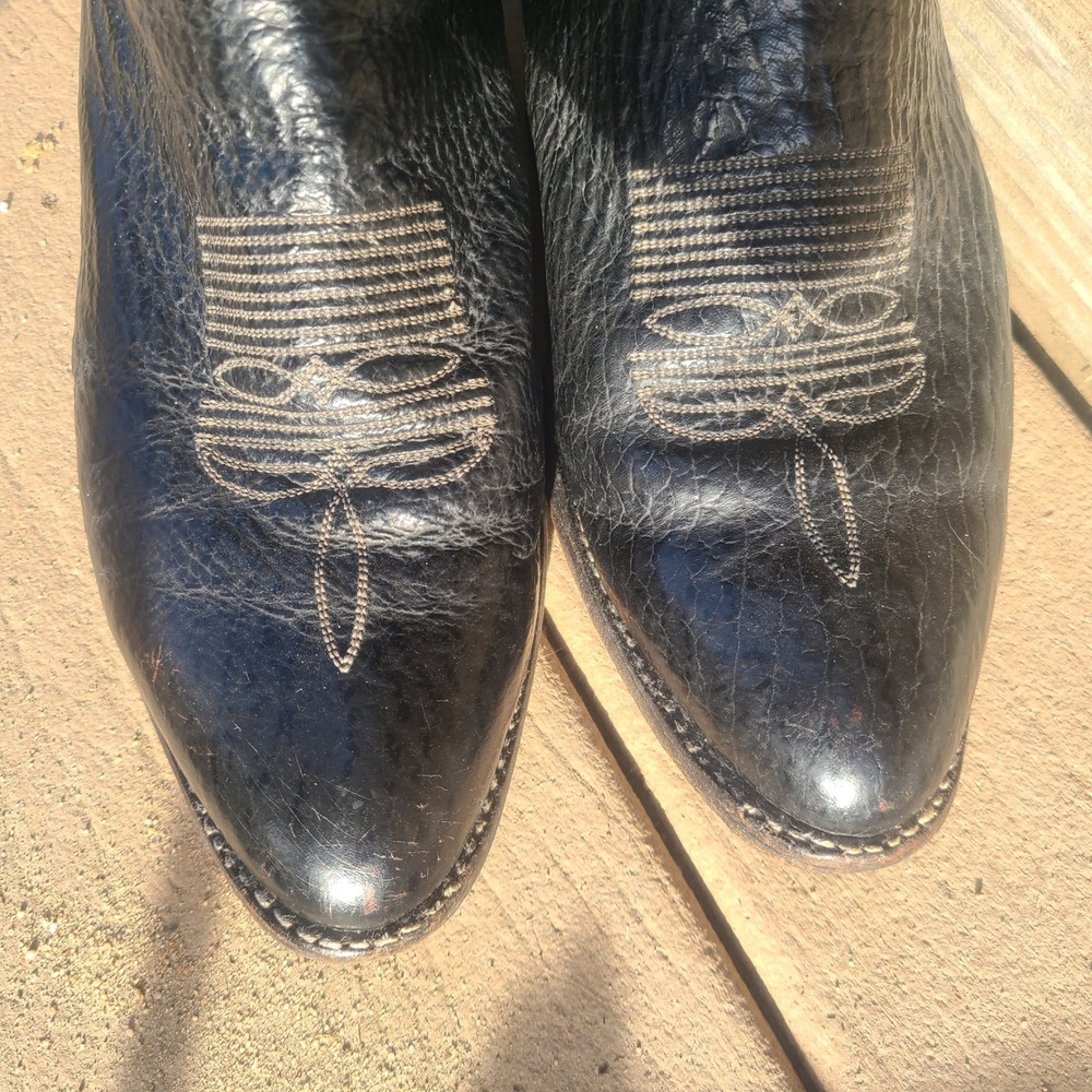 Vtg 80s Abilene Mens Black Exotic Shark Western Leather Cowboy Boots USA 9.5‎ EE - Picture 7 of 11